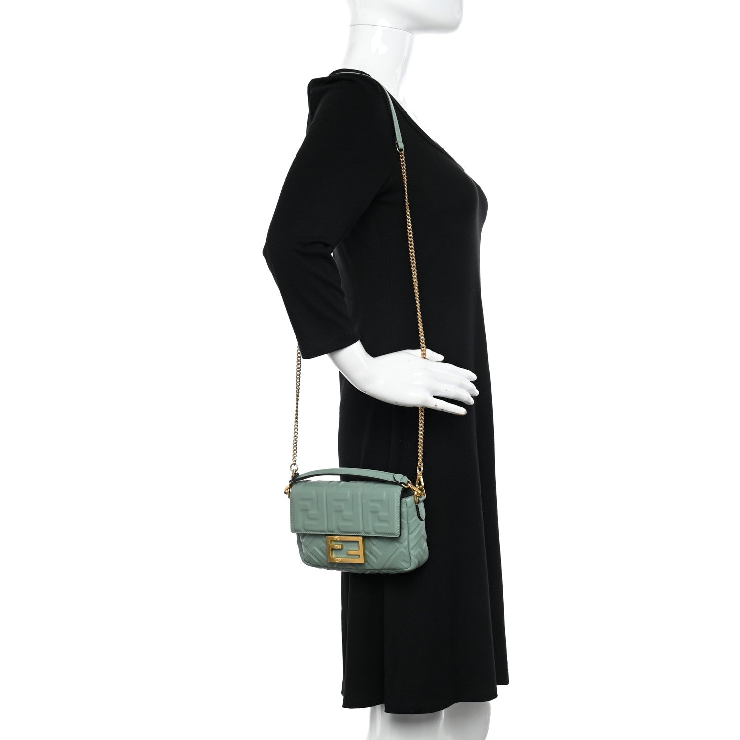 Fendi Nappa FF 1974 Embossed Mini Baguette Menta 2 of 16
