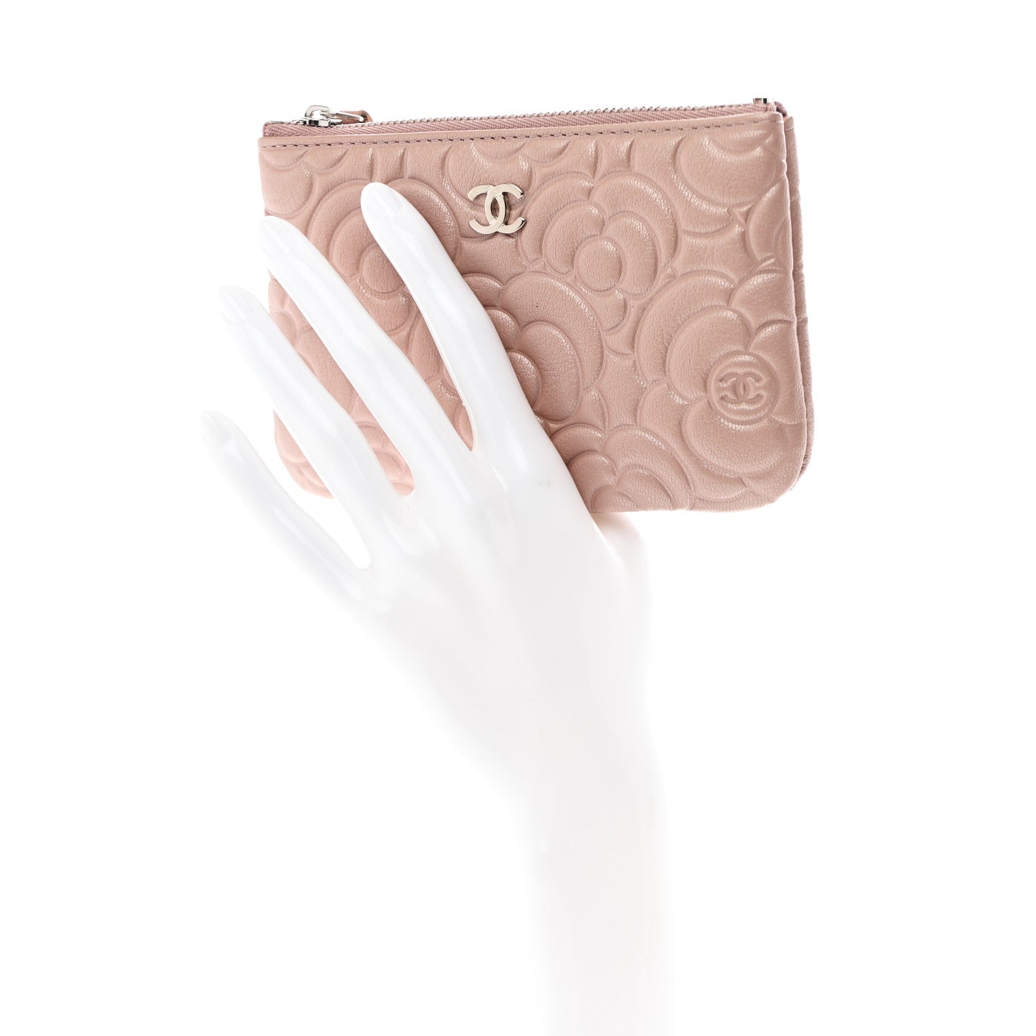 Chanel Goatskin Camellia Embossed Cosmetic Pouch Light Pink 2 of 10