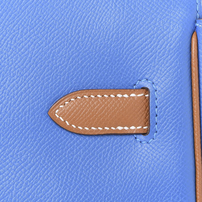 Hermes Epsom Horseshoe Birkin 35 Bleu Izmir Gold 8 of 31
