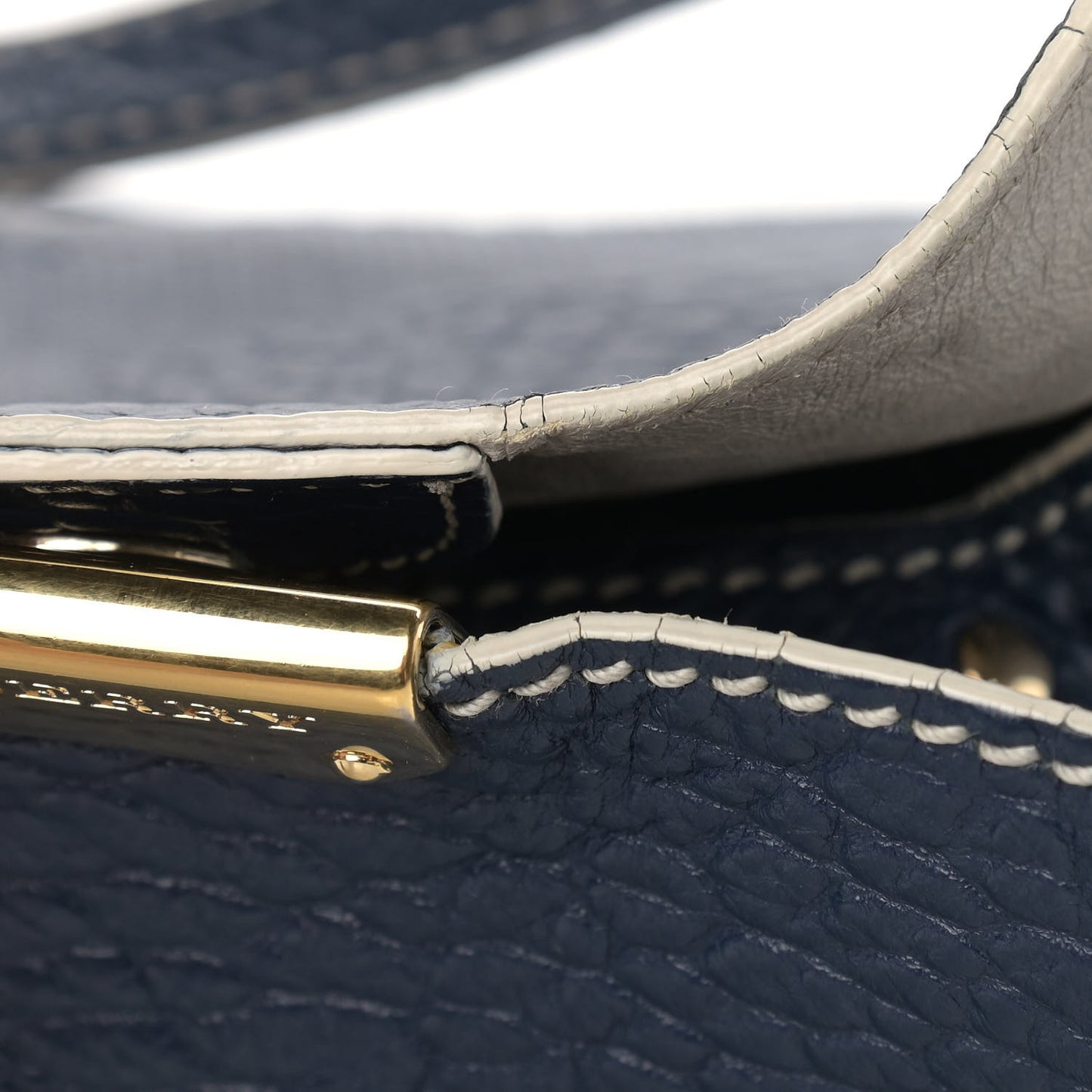 Signature Grain Calfskin Check Embossed Small Canterbury Tote Blue Carbon