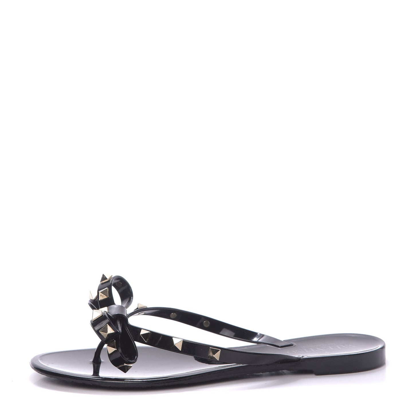 PVC Jelly Rockstud Bow Thong Sandals 38 Black