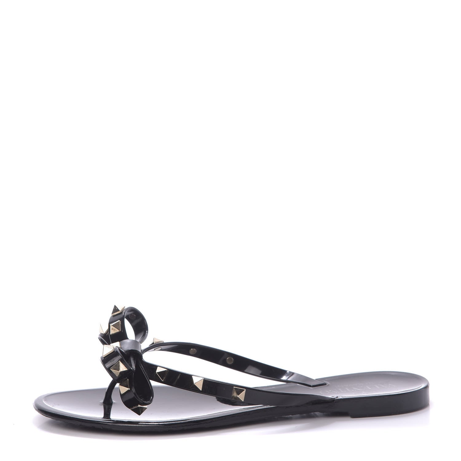 Valentino Garavani PVC Jelly Rockstud Bow Thong Sandals 38 Black 1 of 9