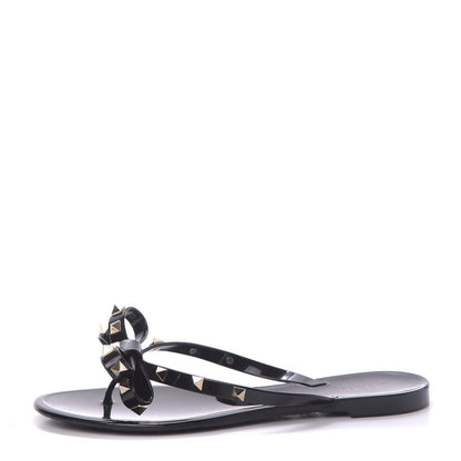 Valentino Garavani PVC Jelly Rockstud Bow Thong Sandals 38 Black 1 of 9
