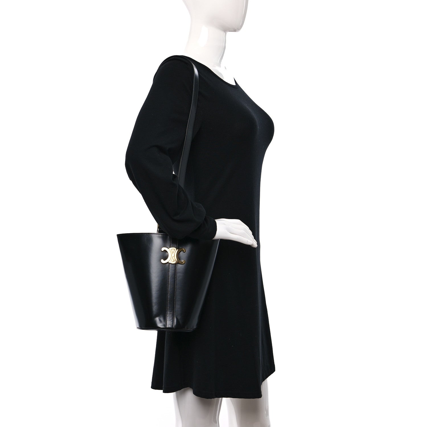 Celine Shiny Calfskin Triomphe Bucket Bag Black 2 of 9