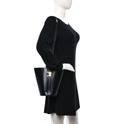 Celine Shiny Calfskin Triomphe Bucket Bag Black 2 of 9