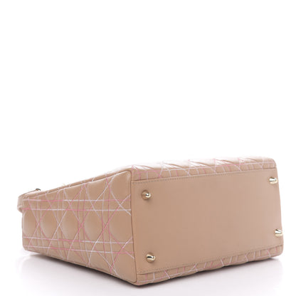Christian Dior Lambskin Cannage Contrast Stitch Medium Lady Dior Beige 5 of 17