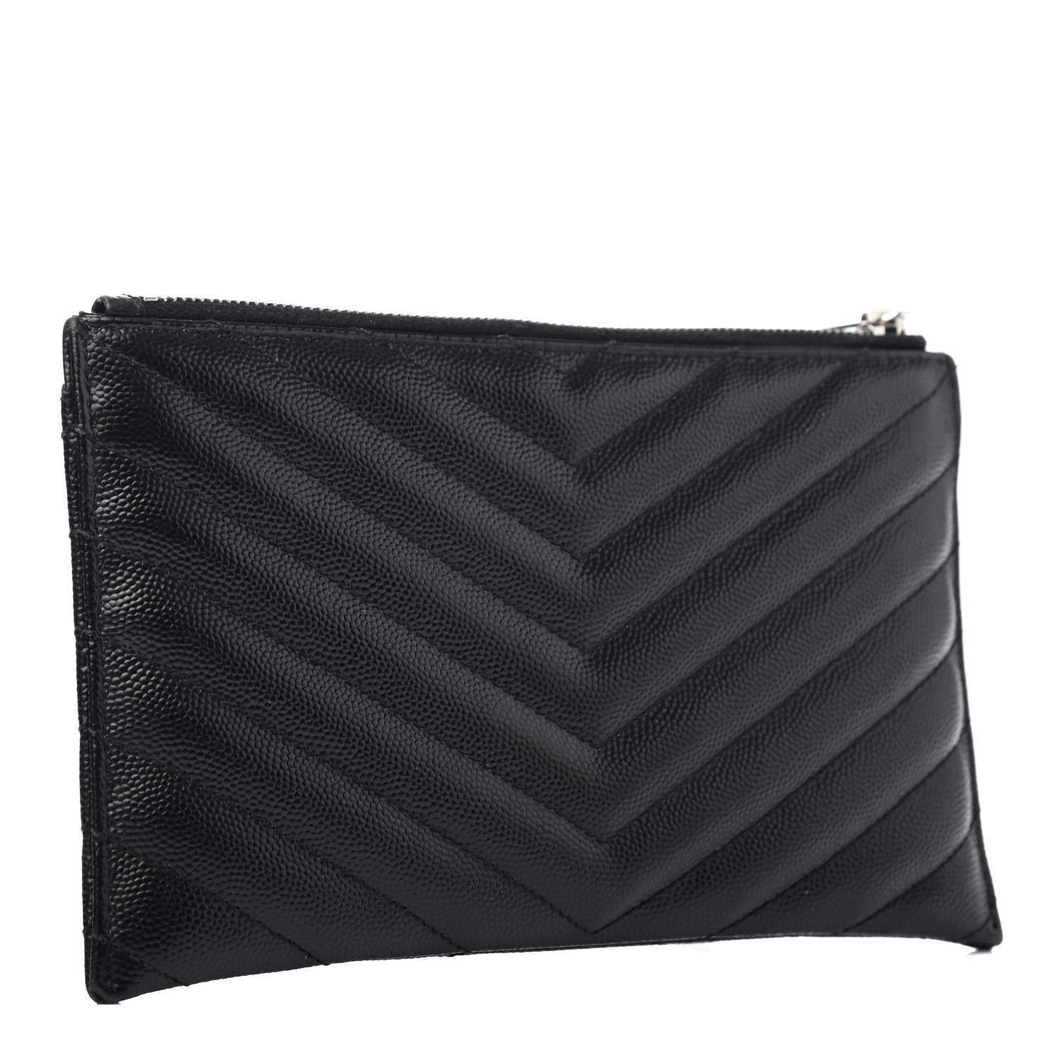 Saint Laurent Grain De Poudre Chevron Monogram Bill Pouch Black 2 of 4