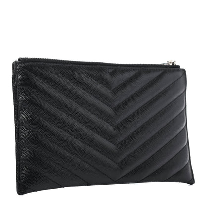 Saint Laurent Grain De Poudre Chevron Monogram Bill Pouch Black 2 of 4