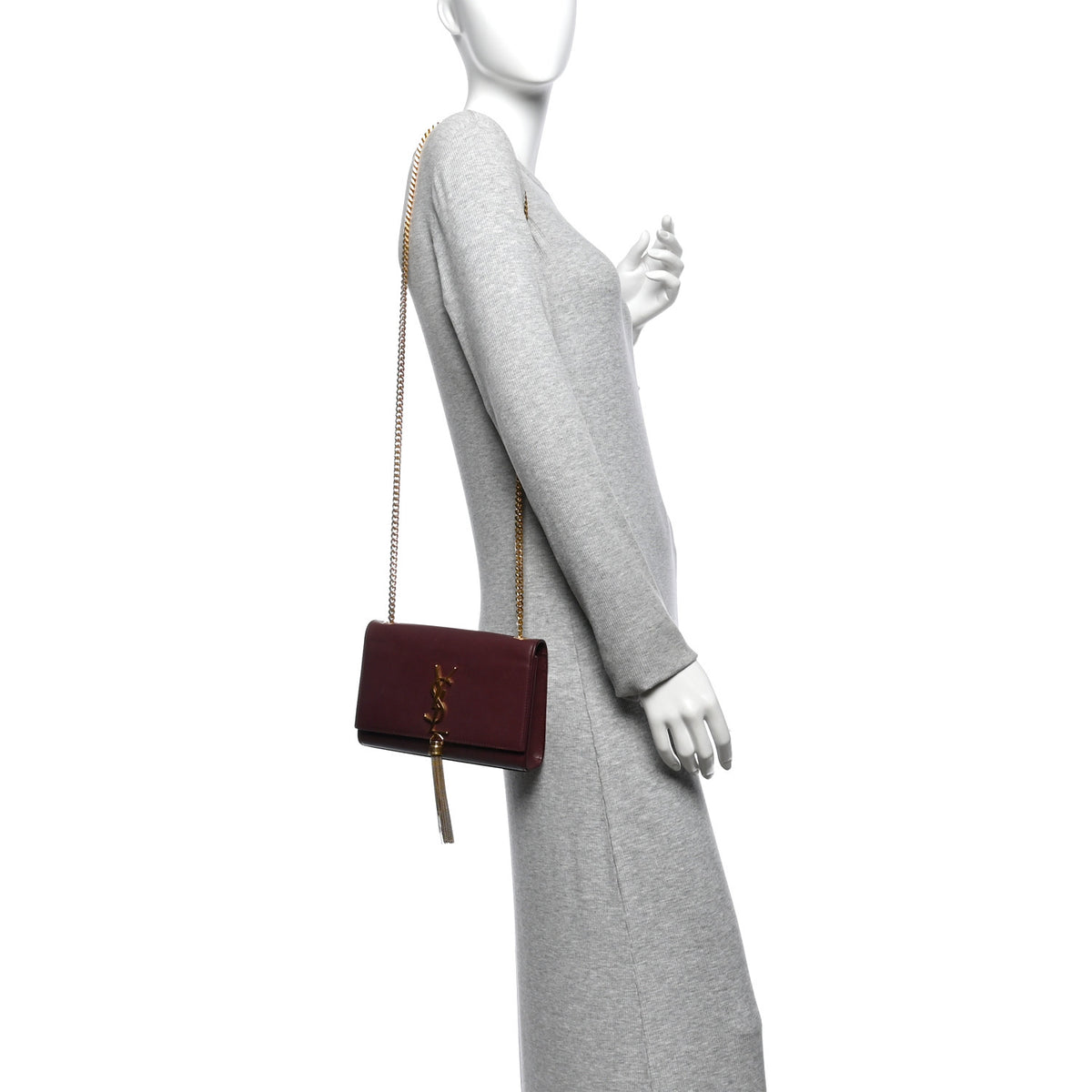 Smooth Calfskin Small Classic Monogram Kate Tassel Satchel Rouge Legion
