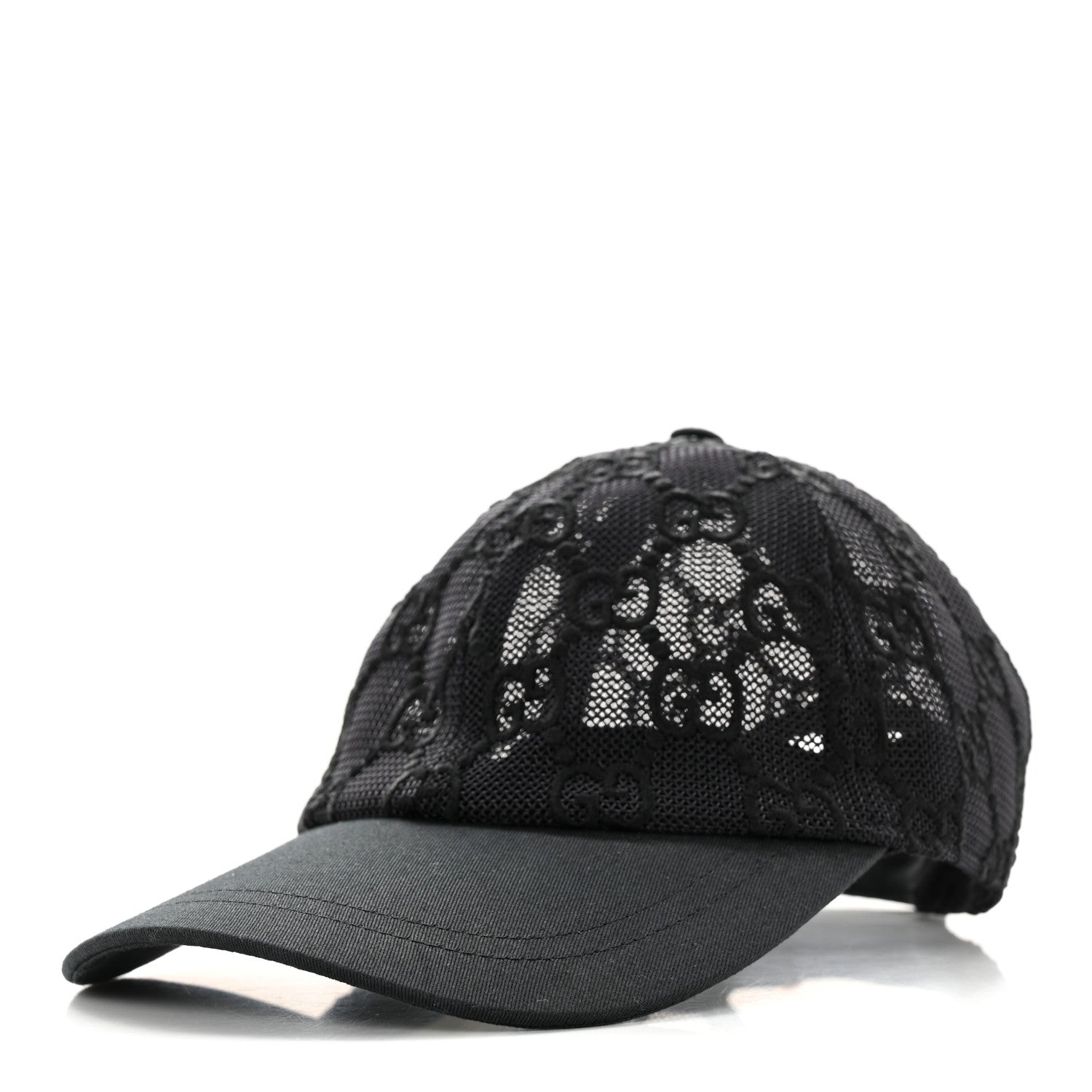 Gucci Mesh GG Monogram Embroidered Shivali Baseball Hat S 56 Black 1 of 10