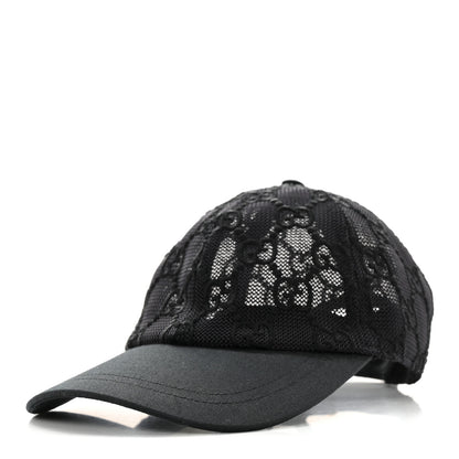 Gucci Mesh GG Monogram Embroidered Shivali Baseball Hat S 56 Black 1 of 10
