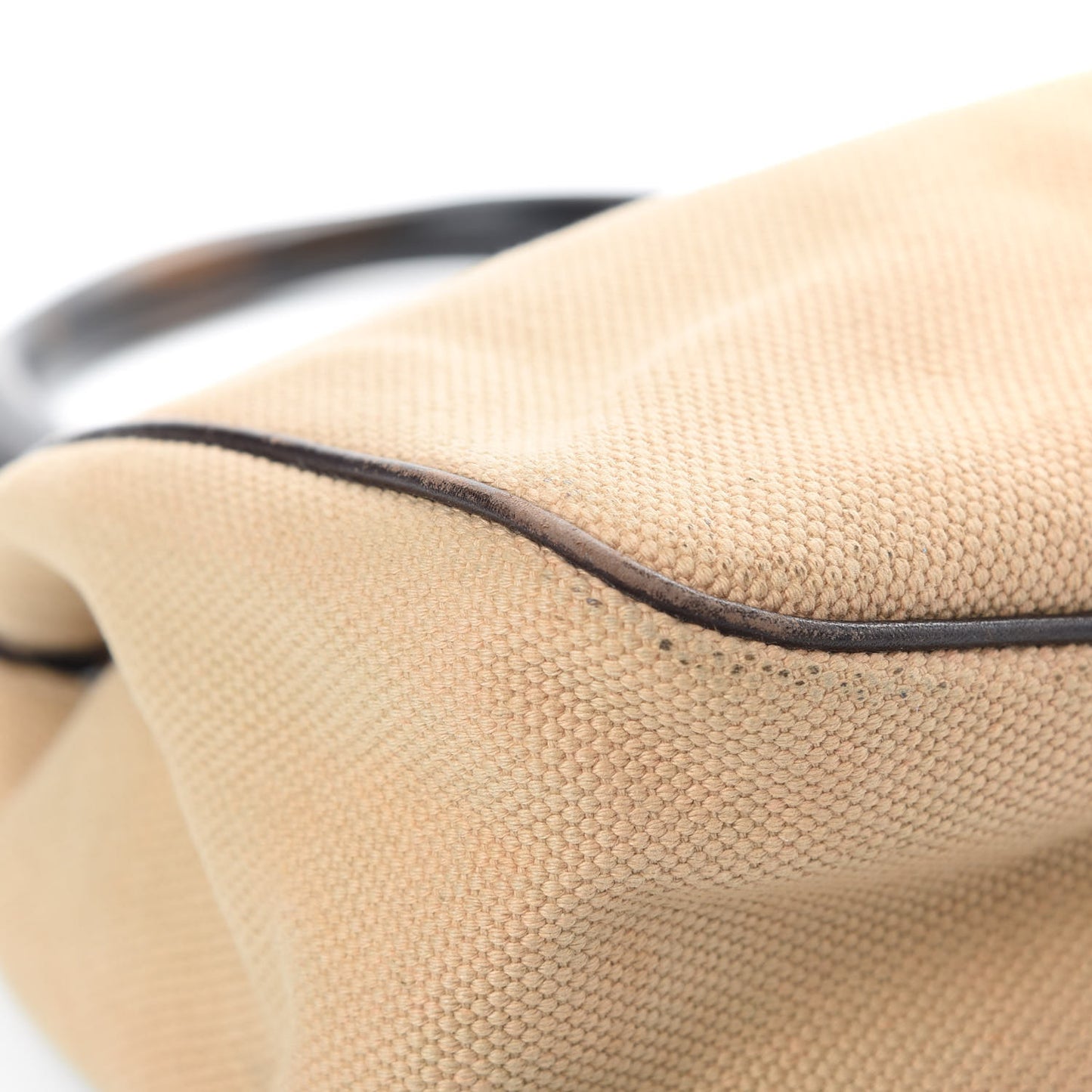 Canvas Wooden Handle Shoulder Bag Beige