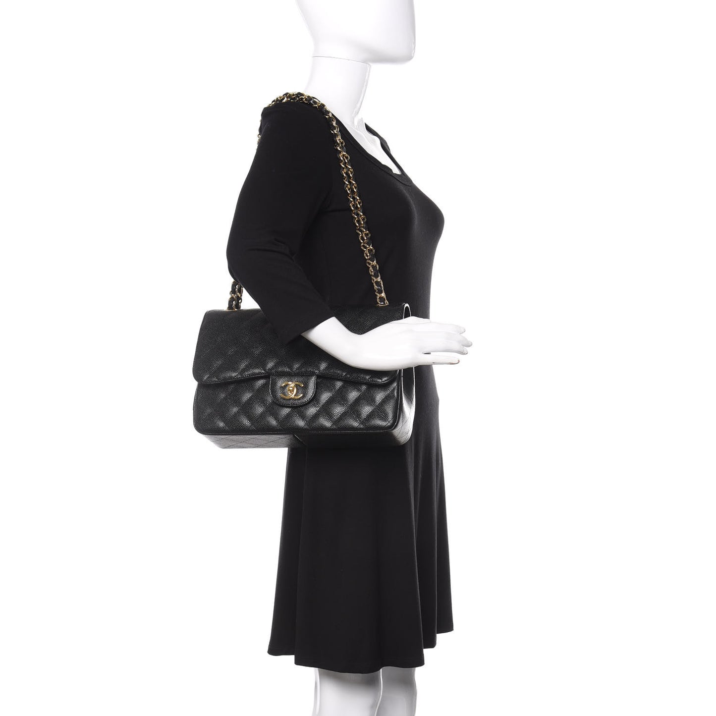 Caviar Quilted Jumbo Double Flap Black