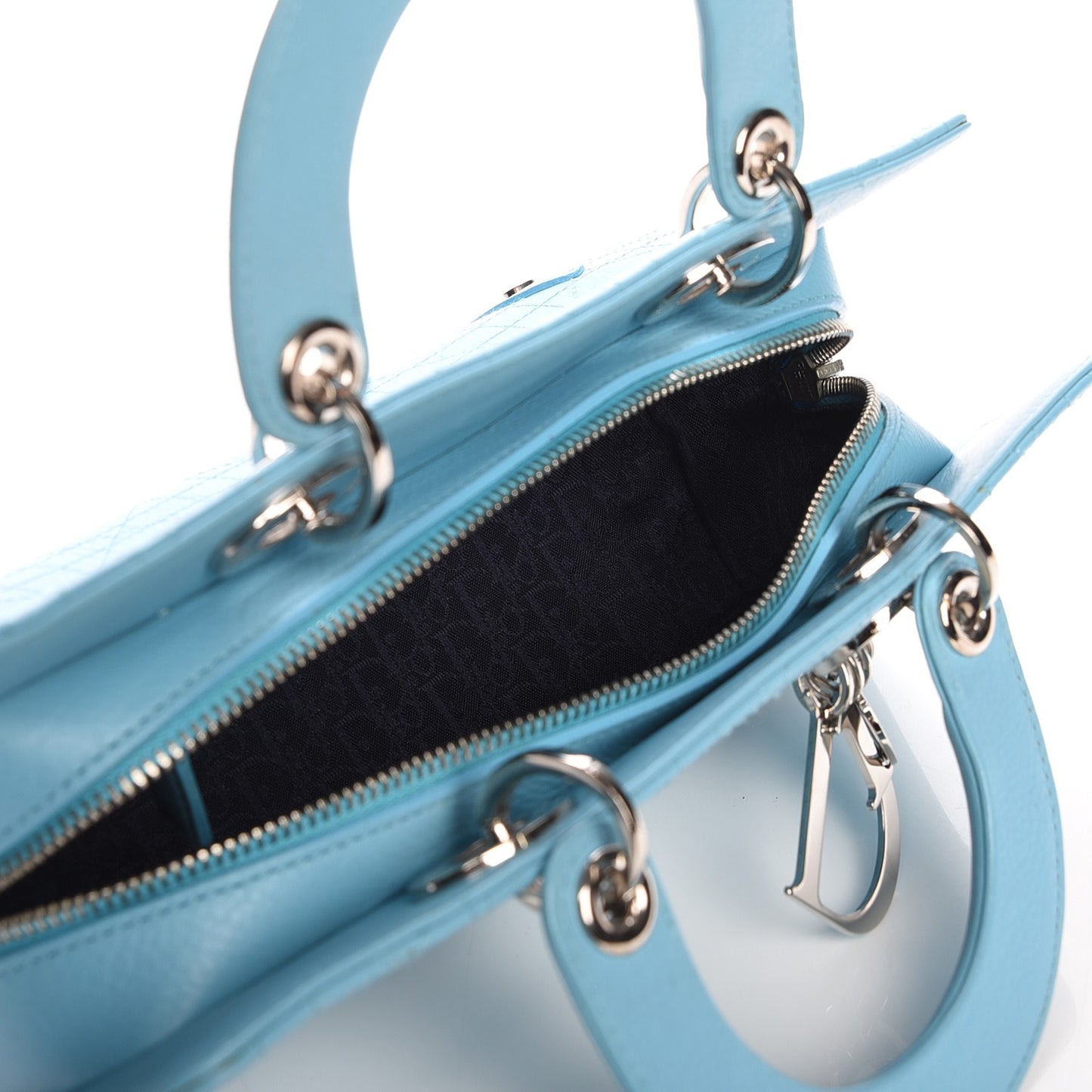 Calfskin Cannage Stitched Small East West Lady Dior Light Blue