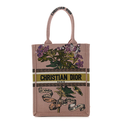 Christian Dior Canvas Embroidered Vertical Fleurs Bibliques Book Tote Pink Multicolor 1 of 13