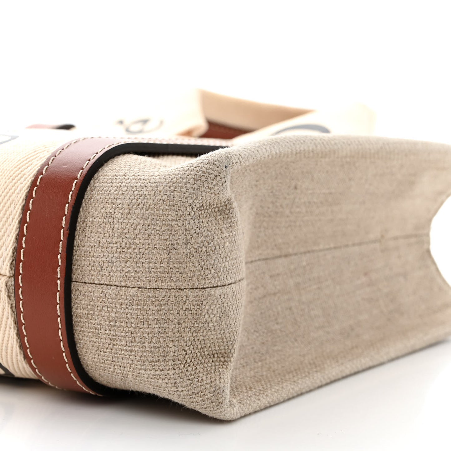 Linen Calfskin Small Woody Ribbon Tote With Strap White Brown
