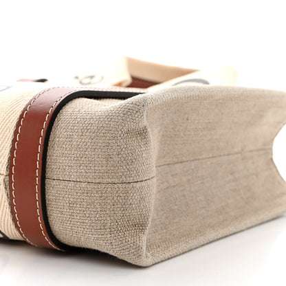 Chloe Linen Calfskin Small Woody Ribbon Tote With Strap White Brown 10 of 14