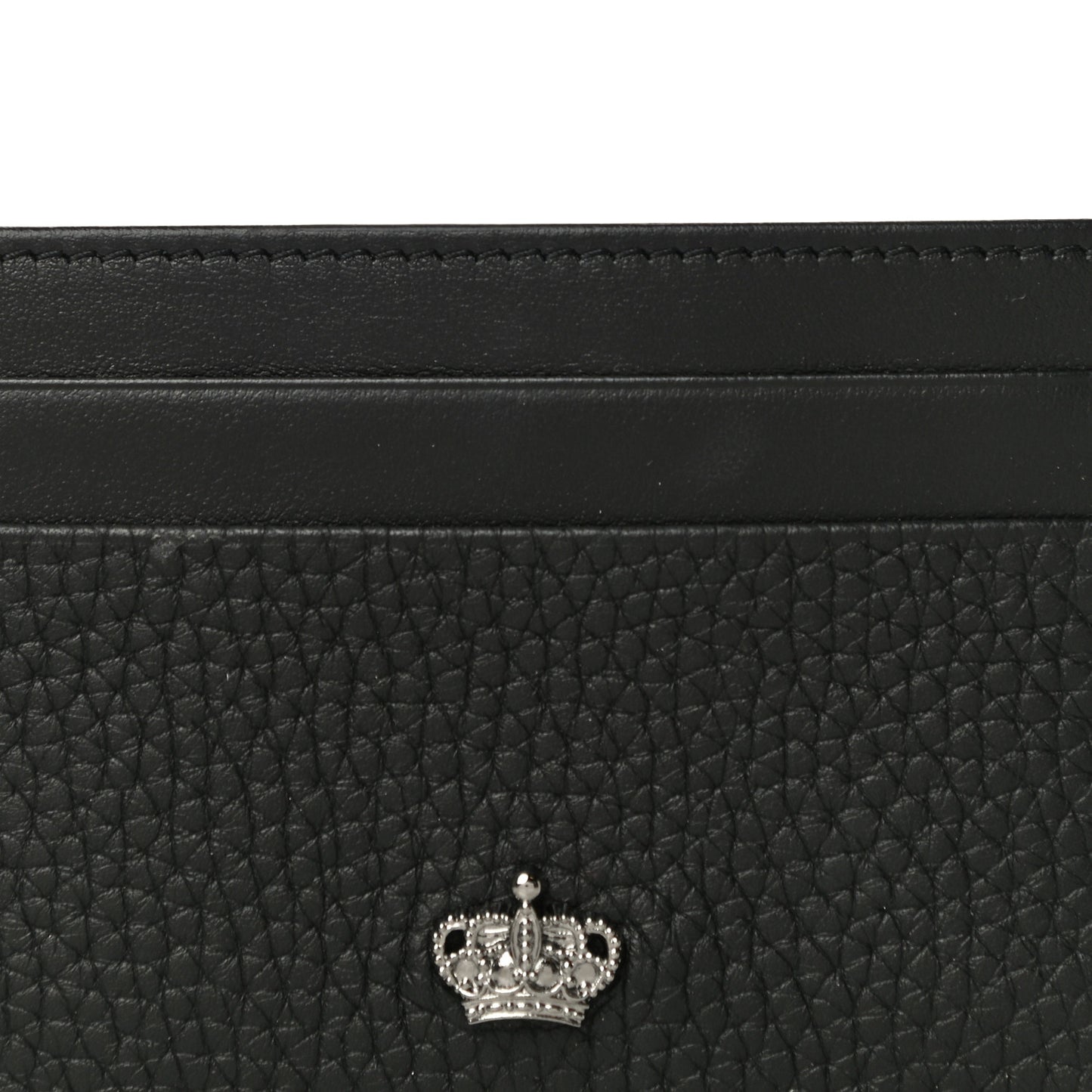 Grained Deerskin Crown Card Holder Black