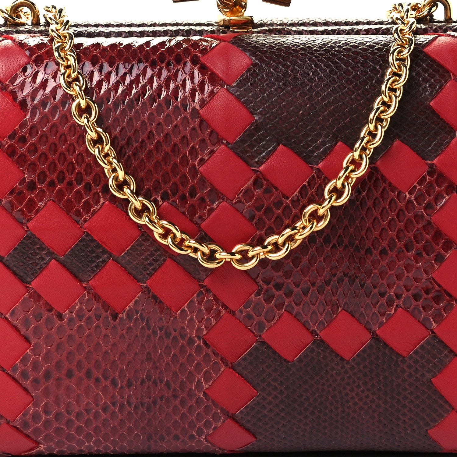 Bottega Veneta Snakeskin Nappa Intrecciato Chain Knot Clutch Bordeaux 7 of 9