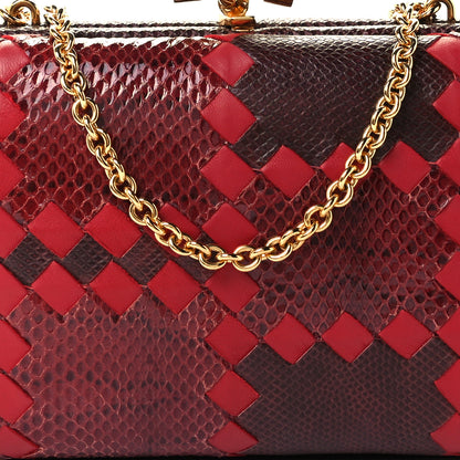 Bottega Veneta Snakeskin Nappa Intrecciato Chain Knot Clutch Bordeaux 7 of 9