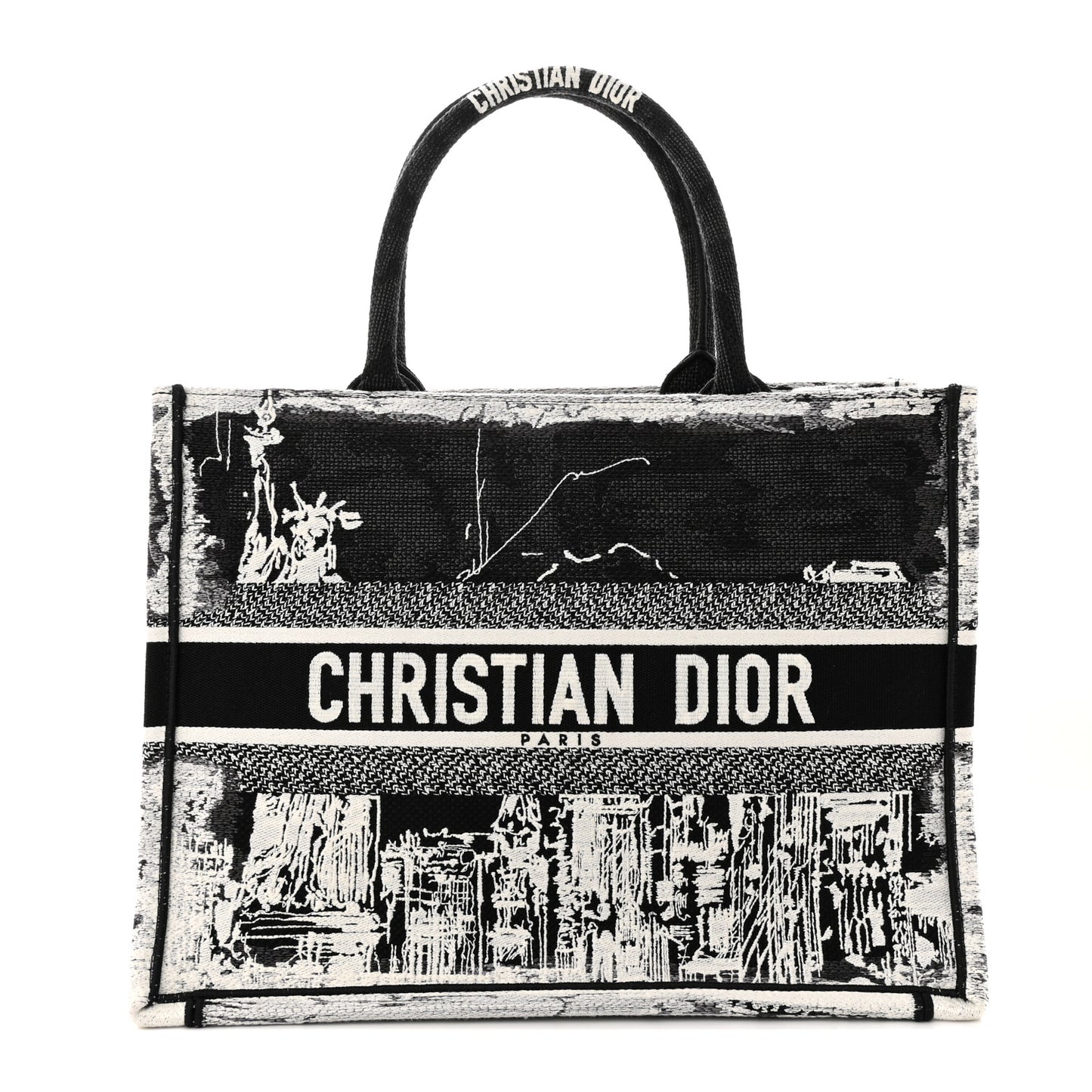 Canvas Embroidered Medium New York Book Tote Black White