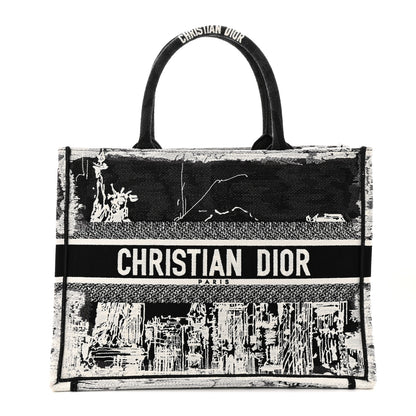 Christian Dior Canvas Embroidered Medium New York Book Tote Black White 1 of 12