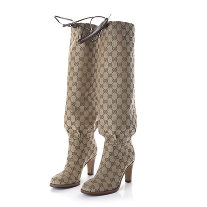 Gucci Monogram Lisa Mid Heel Boots 35 Beige Ebony 3 of 7