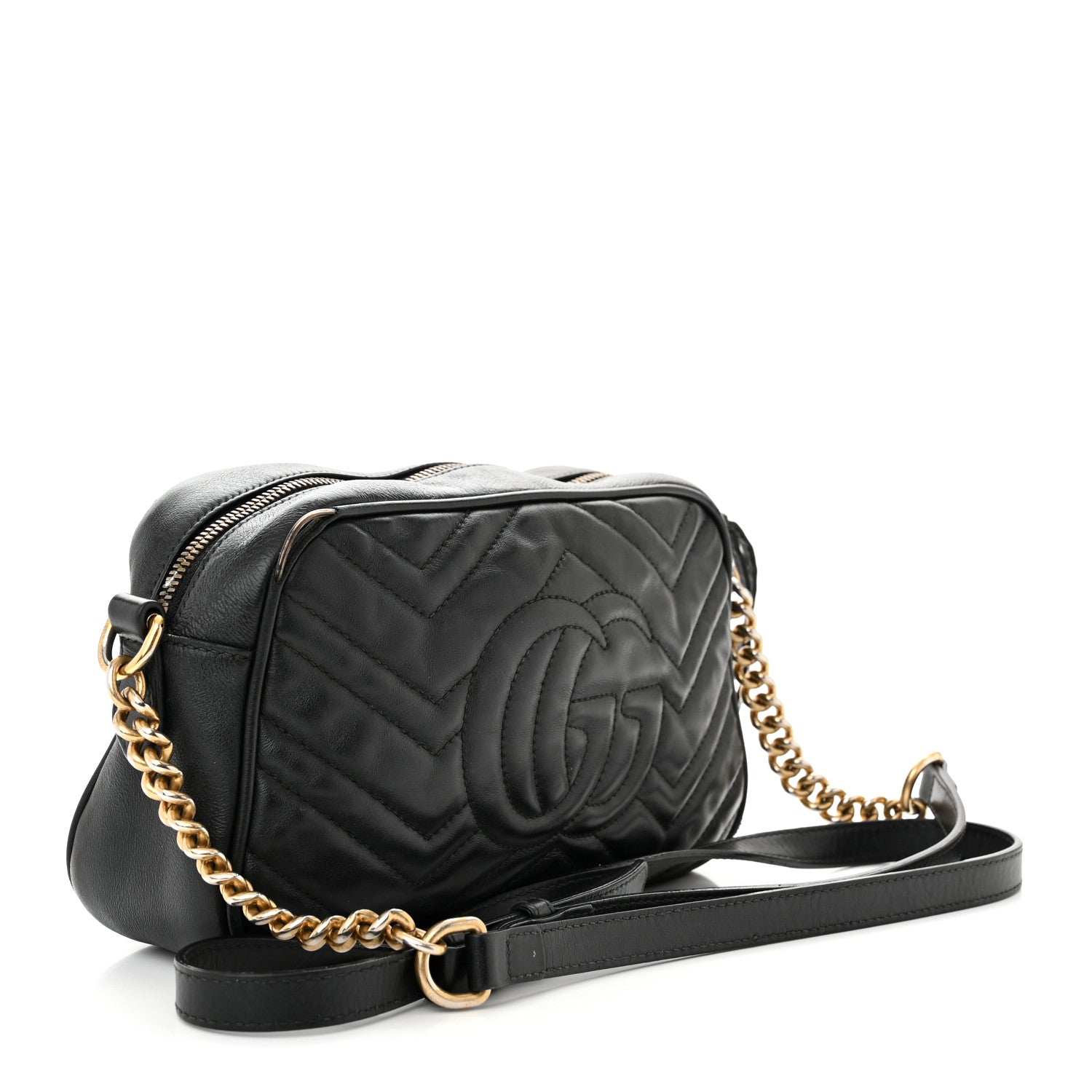 Gucci Calfskin Matelasse Small GG Marmont Chain Shoulder Bag Black 3 of 14