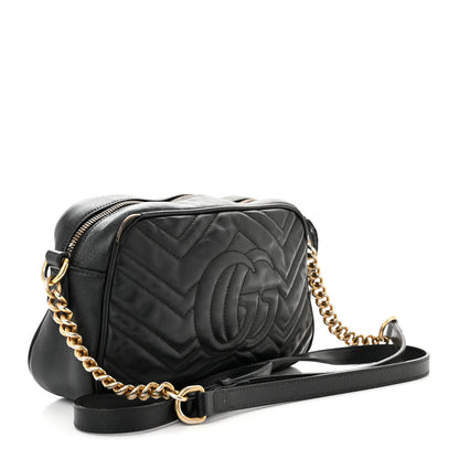 Gucci Calfskin Matelasse Small GG Marmont Chain Shoulder Bag Black 3 of 14