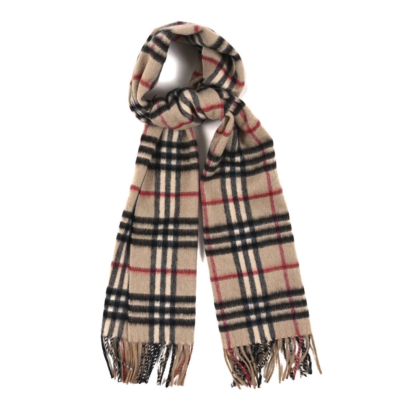 Cashmere House Check Fringe Scarf Camel