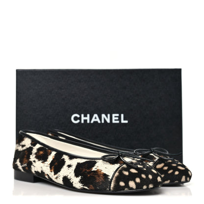 Chanel Pony Hair Calfskin Cap Toe CC Ballerina Flats 38.5 White Brown Black 37.5 White Brown Black 10 of 10