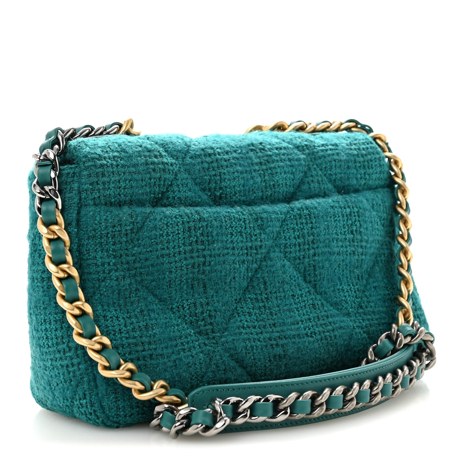 Chanel Tweed Quilted Medium Chanel 19 Flap Green 2 of 9