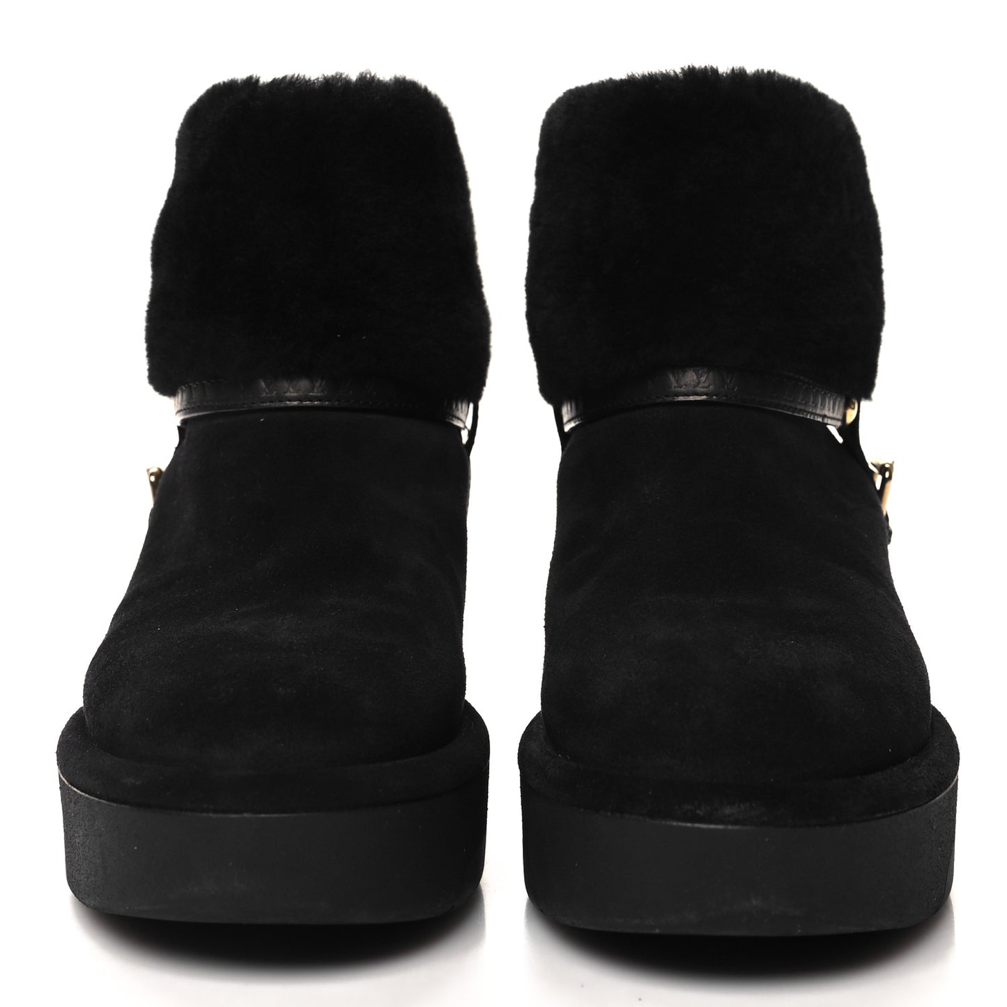 Suede Calfskin Shearling Snowdrop Flat Ankle Boot 38.5 Black