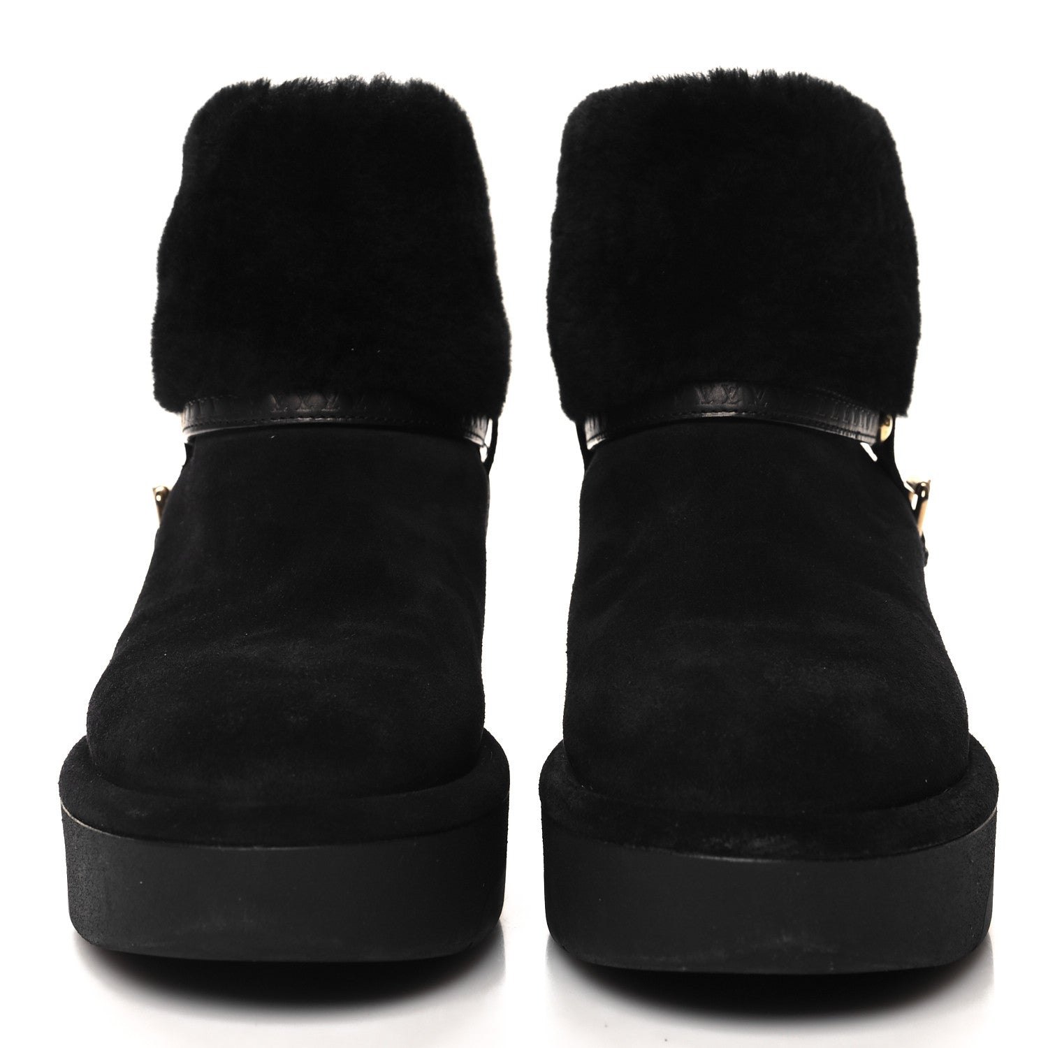 Louis Vuitton Suede Calfskin Shearling Snowdrop Flat Ankle Boot 38.5 Black 2 of 8