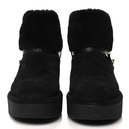 Louis Vuitton Suede Calfskin Shearling Snowdrop Flat Ankle Boot 38.5 Black 2 of 8