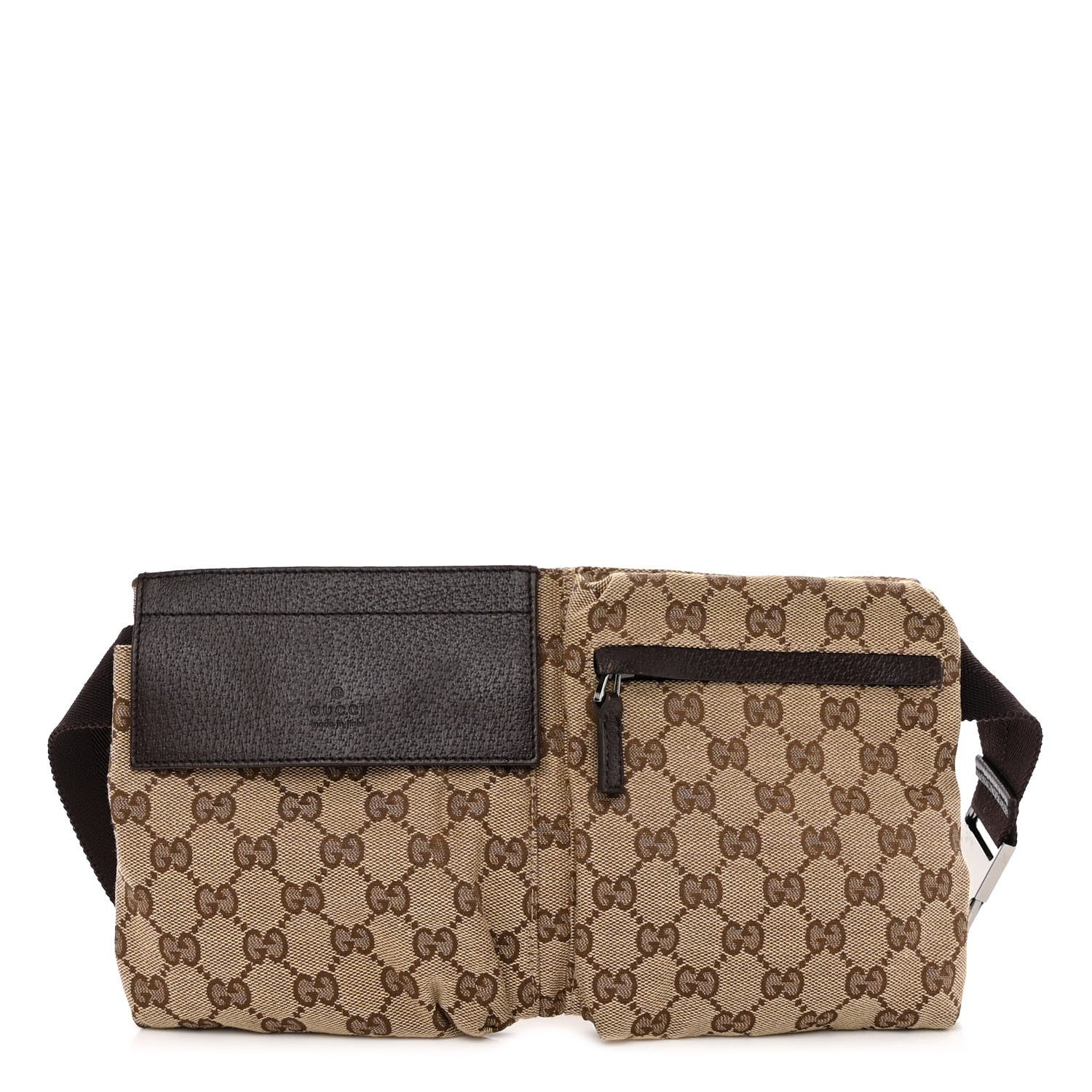 Gucci GG Monogram Double Pocket Belt Bag Dark Brown 1 of 10