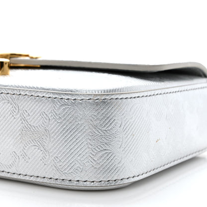 Celine Laminated Calfskin Triomphe Embossed Claude Chain Shoulder Bag Silver 11 of 12