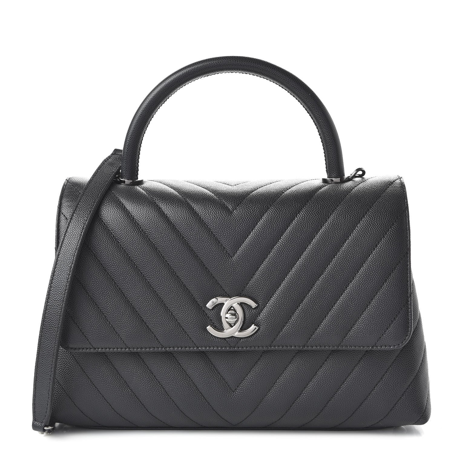 Chanel Caviar Chevron Quilted Small Coco Handle Flap Dark Grey 1 of 12