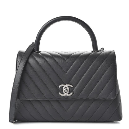 Chanel Caviar Chevron Quilted Small Coco Handle Flap Dark Grey 1 of 12