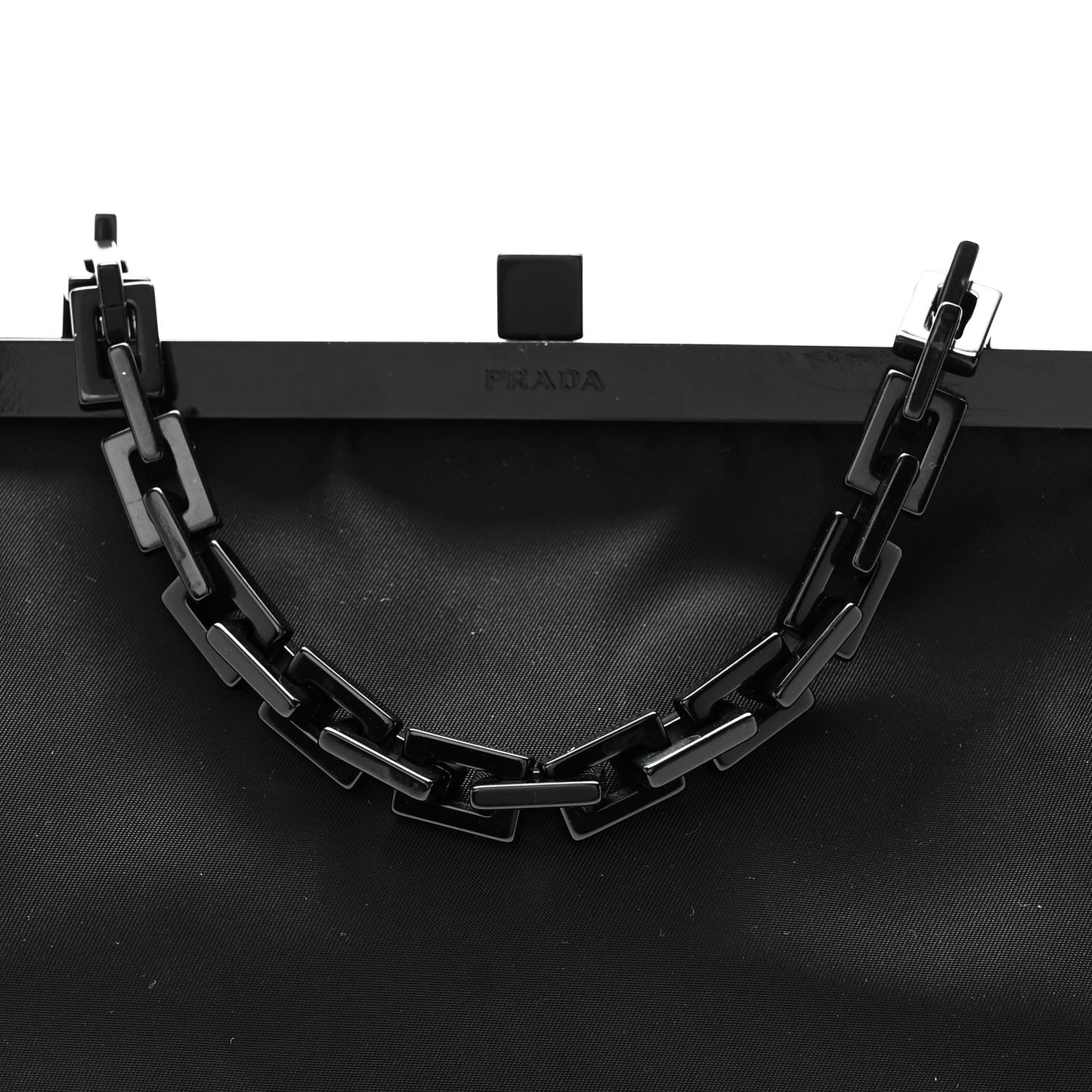 Tessuto Nylon Kisslock Frame Shoulder Bag Black