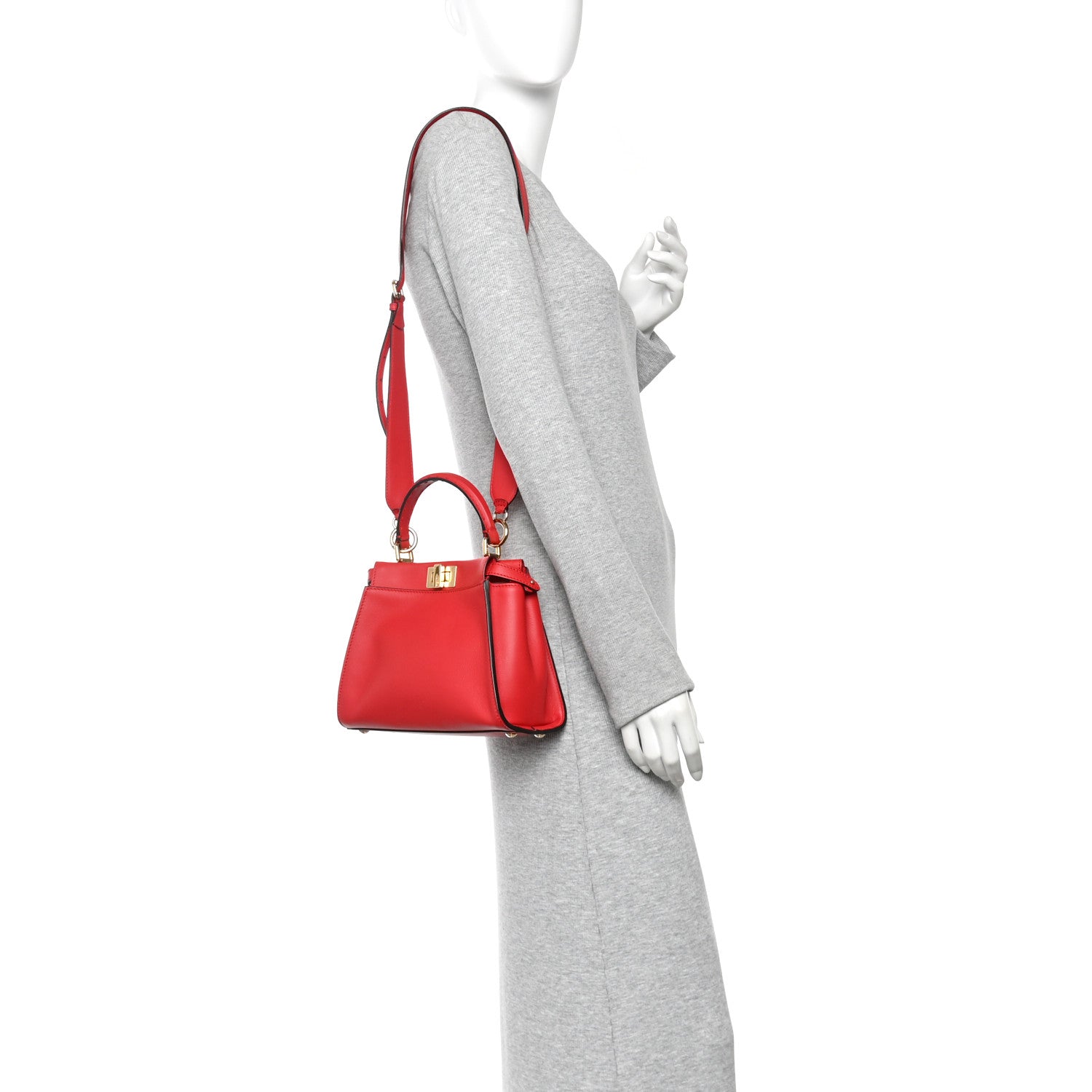 Fendi Vitello Seta Canvas FF Embroidered Peekaboo Iconic Satchel Rosso Cardinale Multicolor 2 of 11