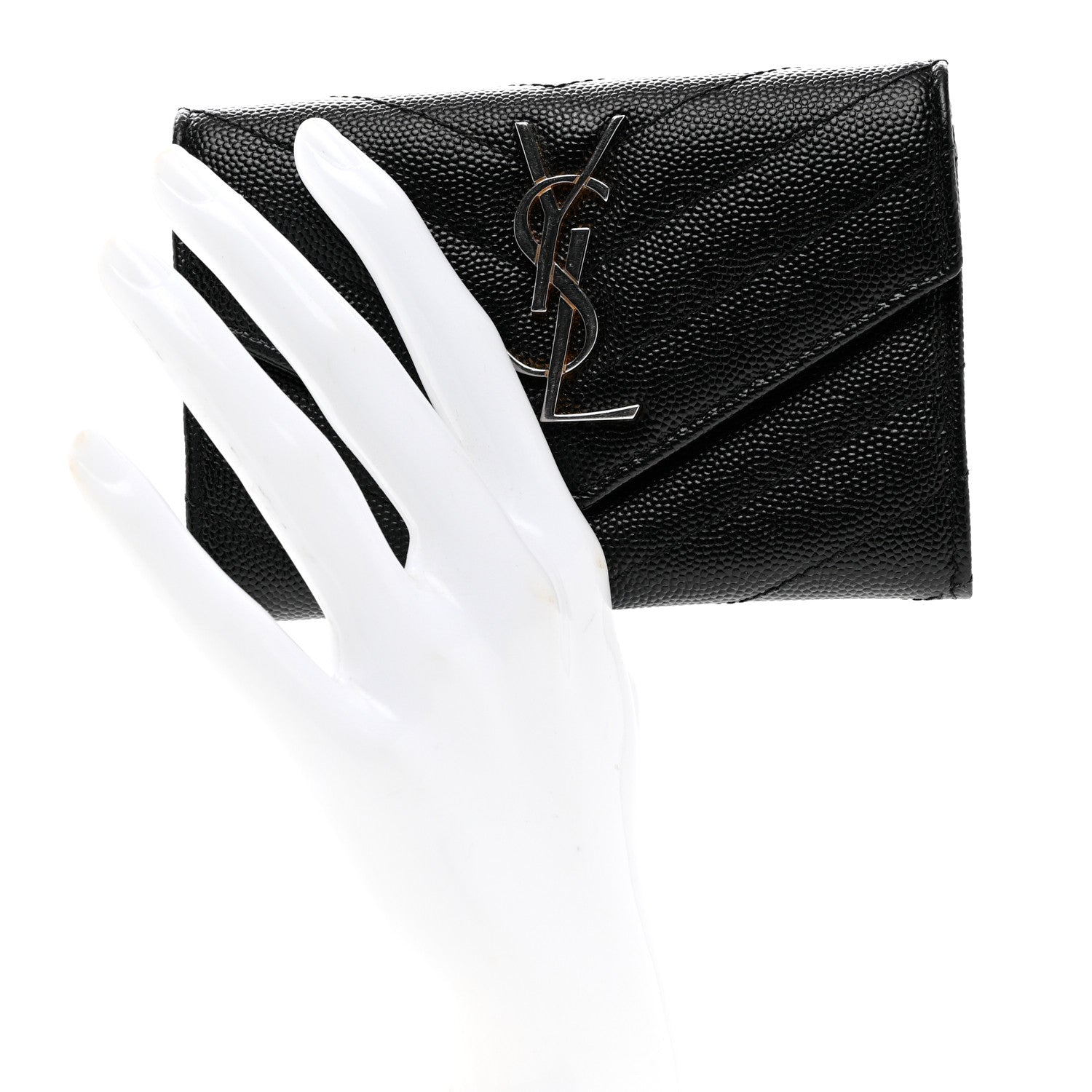 Saint Laurent Grain De Poudre Matelasse Chevron Small Monogram Envelope Wallet Black 2 of 8