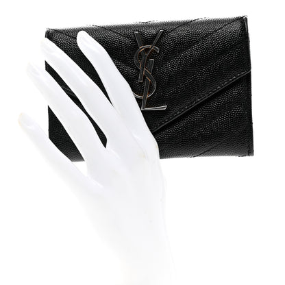 Saint Laurent Grain De Poudre Matelasse Chevron Small Monogram Envelope Wallet Black 2 of 8