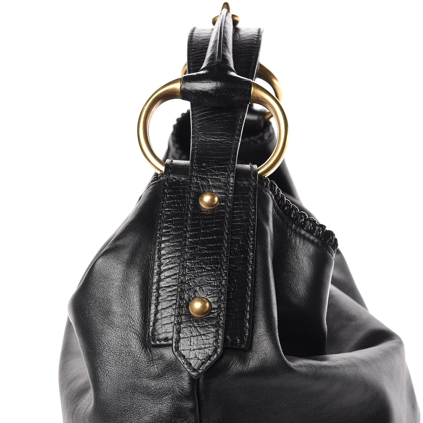 Calfskin Large Horsebit Chain Hobo Black