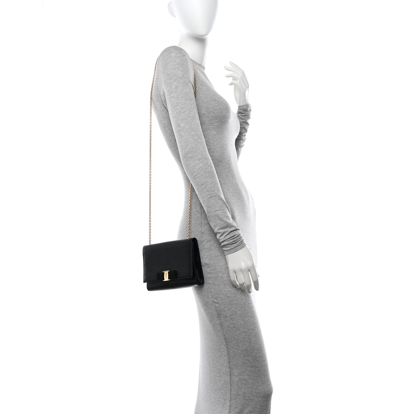 Hammered Calfskin Mini Miss Vara Bow Chain Bag Black