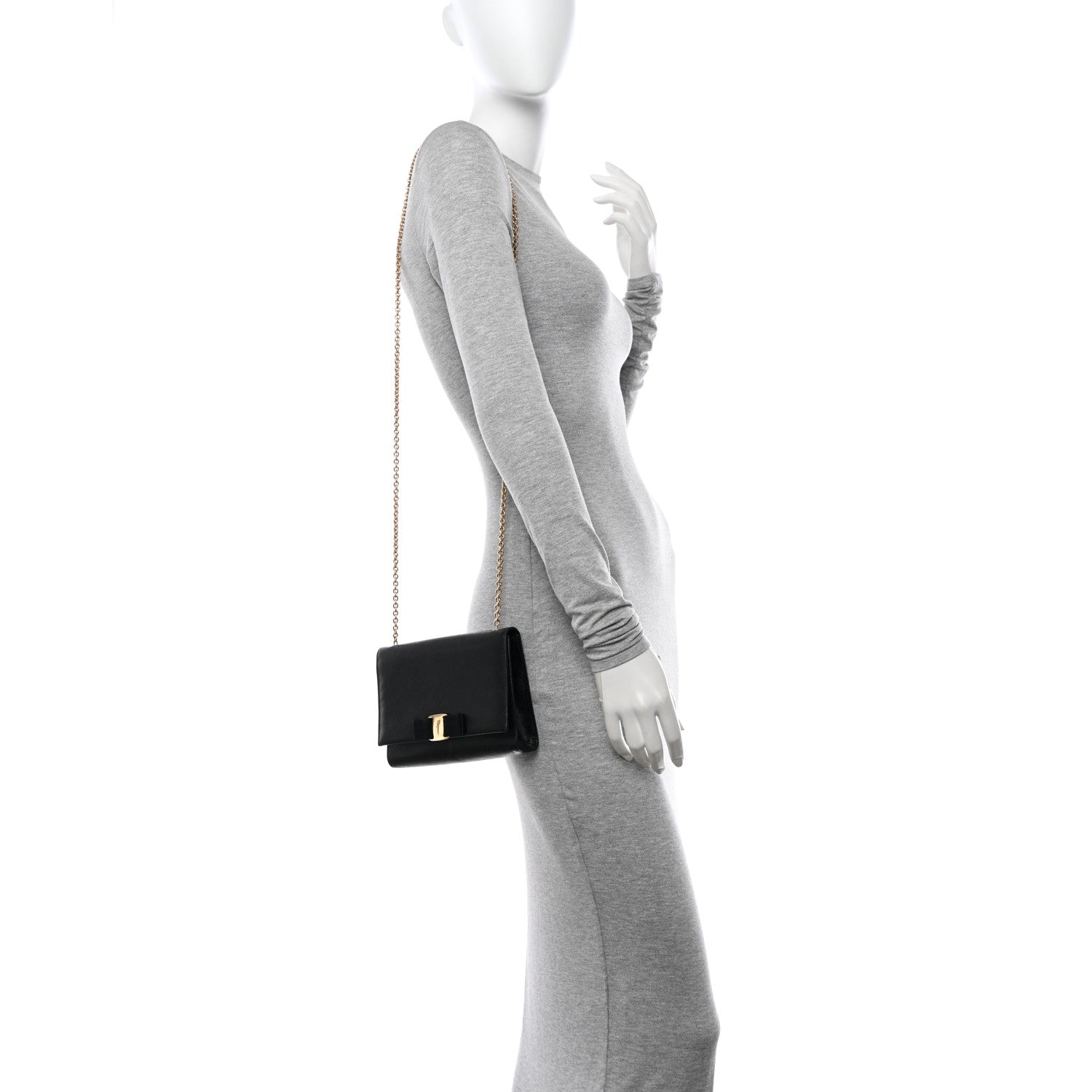 Salvatore Ferragamo Hammered Calfskin Mini Miss Vara Bow Chain Bag Black 2 of 10