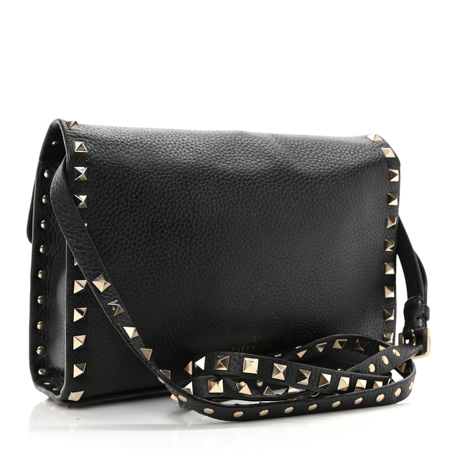 Pebbled Calfskin Medium Rockstud Flip Lock Crossbody Bag Black