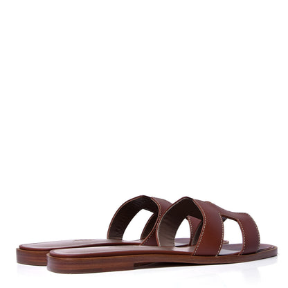 Hermes Box Calfskin Oran Sandals 37.5 Gold 3 of 6