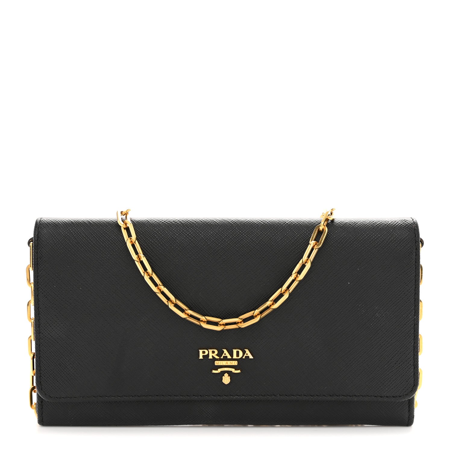 Prada Saffiano Metal Oro Chain Wallet Black 1 of 11