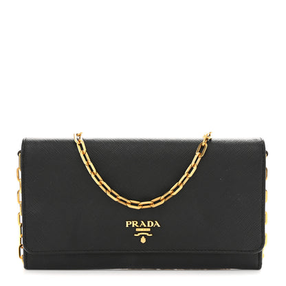 Prada Saffiano Metal Oro Chain Wallet Black 1 of 11